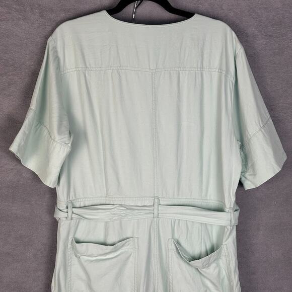 Madewell Jumpsuit Womens 14 Mint Green Top Stitched Coveralls Belted Cropped - Picture 5 of 16